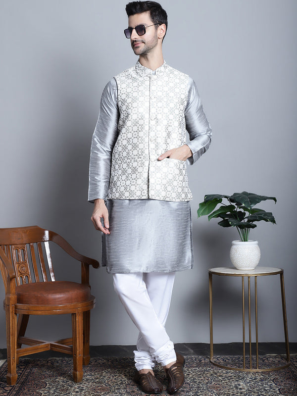 Men's Woven Design Nehru Jacket With Kurta Pyjama Set | WomensFashionFun.com