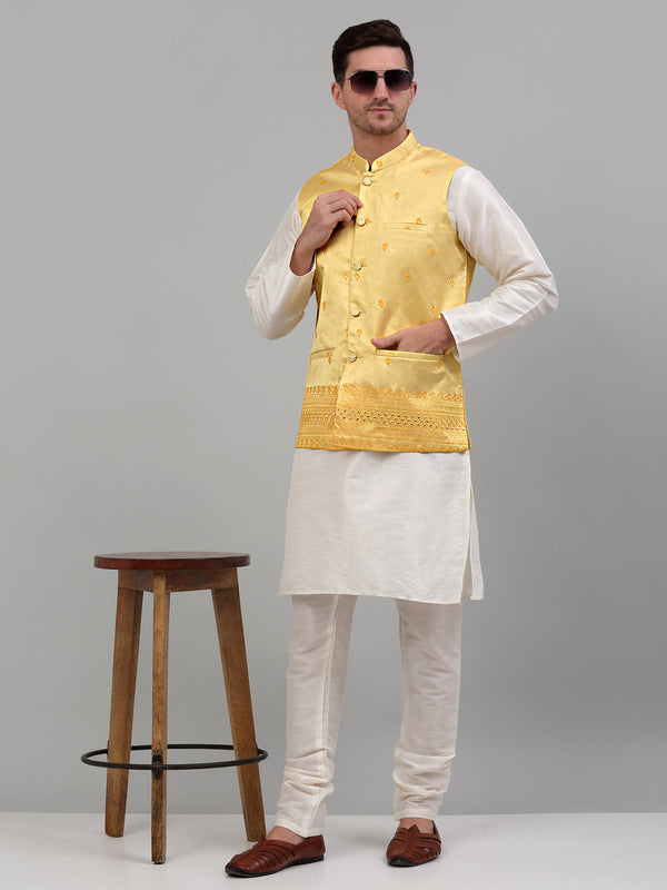 Men's Embroidered Nehru Jacket With Solid Kurta Pyjama Set. | WomensFashionFun.com