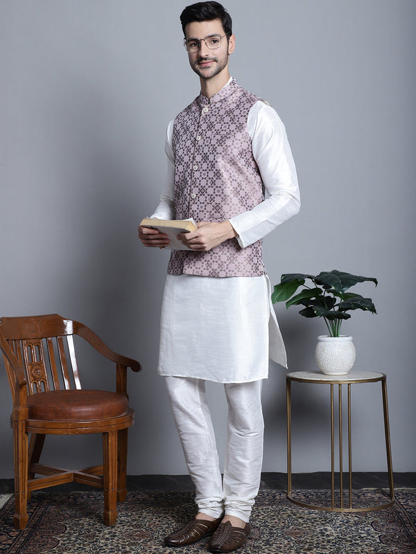 Men's Woven Design Nehru Jacket With Kurta Pyjama Set | WomensFashionFun.com