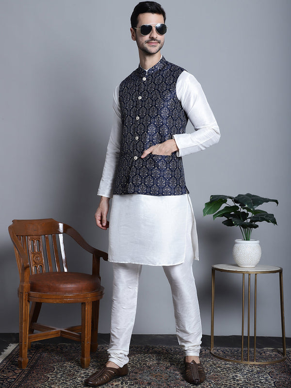 Men's Printed Nehru Jacket With Kurta Pyjama Set | WomensFashionFun.com