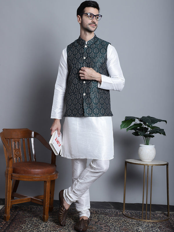 Men's Printed Nehru Jacket With Kurta Pyjama Set | WomensFashionFun.com