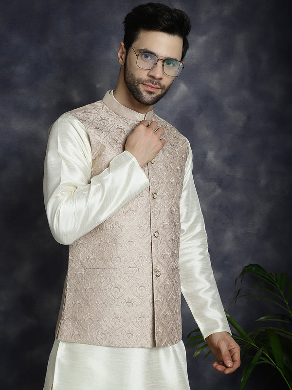 Men's Sequins and Embroidred Nehru Jacket With Solid Kurta Pyjama  | WomensFashionFun