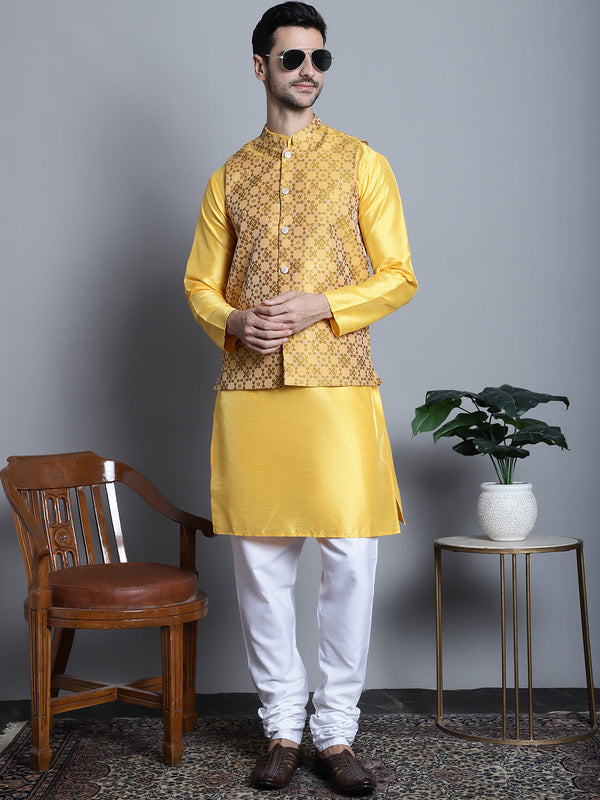 Men's Woven Design Nehru Jacket With Kurta Pyjama Set | WomensFashionFun.com