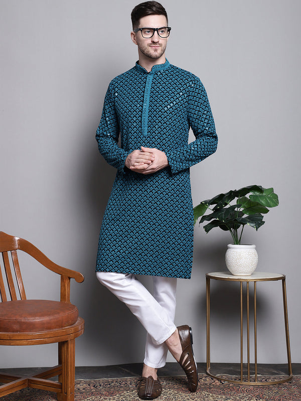 Sequin Embroidered Pure Cotton Kurta with Pyjamas | WomensFashionFun.com