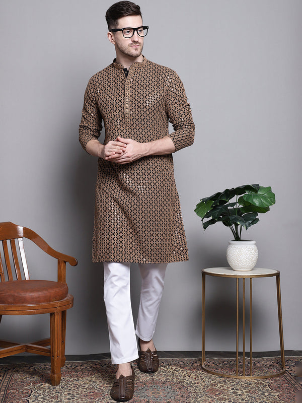 Sequin Embroidered Pure Cotton Kurta with Pyjamas | WomensFashionFun.com