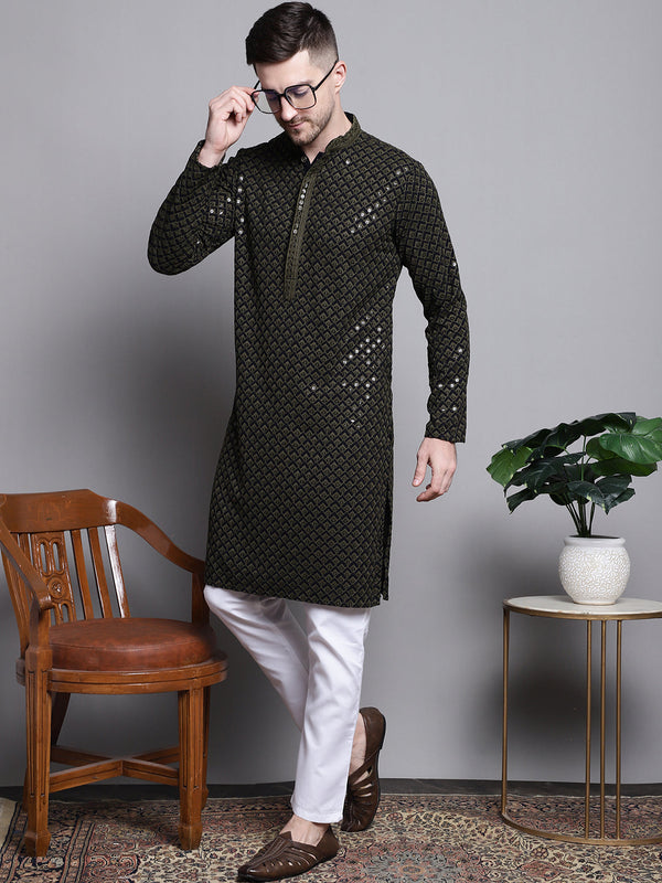 Sequin Embroidered Pure Cotton Kurta with Pyjamas | WomensFashionFun.com