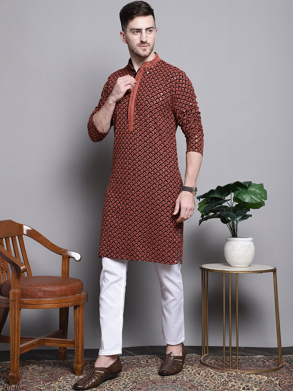 Sequin Embroidered Pure Cotton Kurta with Pyjamas | WomensFashionFun.com