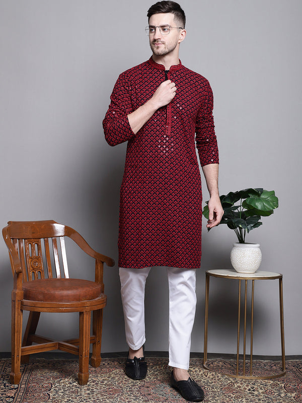 Sequin Embroidered Pure Cotton Kurta with Pyjamas | WomensFashionFun.com