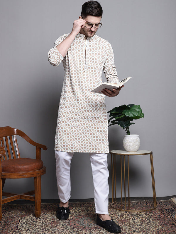 Sequin Embroidered Pure Cotton Kurta with Pyjamas | WomensFashionFun.com