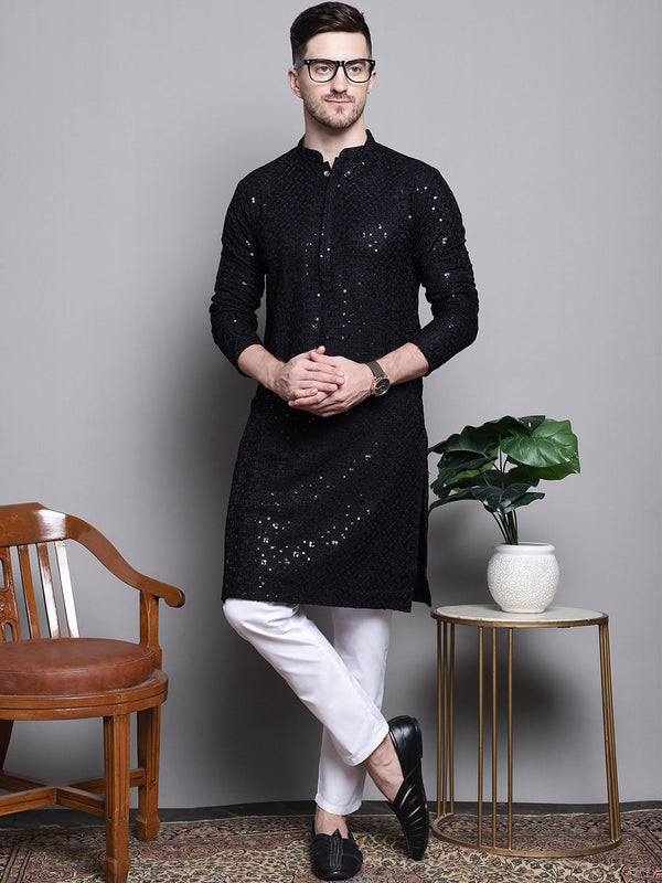 Sequin Embroidered Pure Cotton Kurta with Pyjamas | WomensFashionFun.com