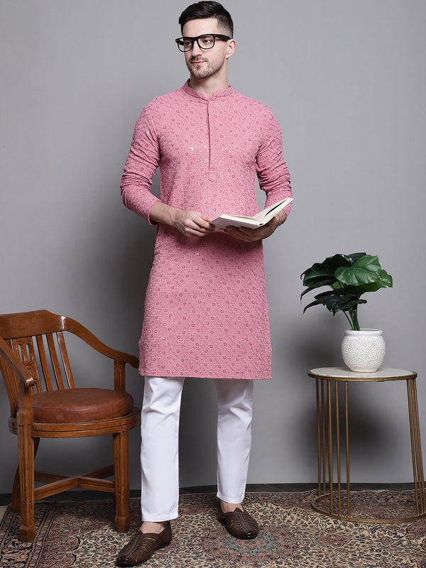 Sequin Embroidered Pure Cotton Kurta with Pyjamas | WomensFashionFun.com