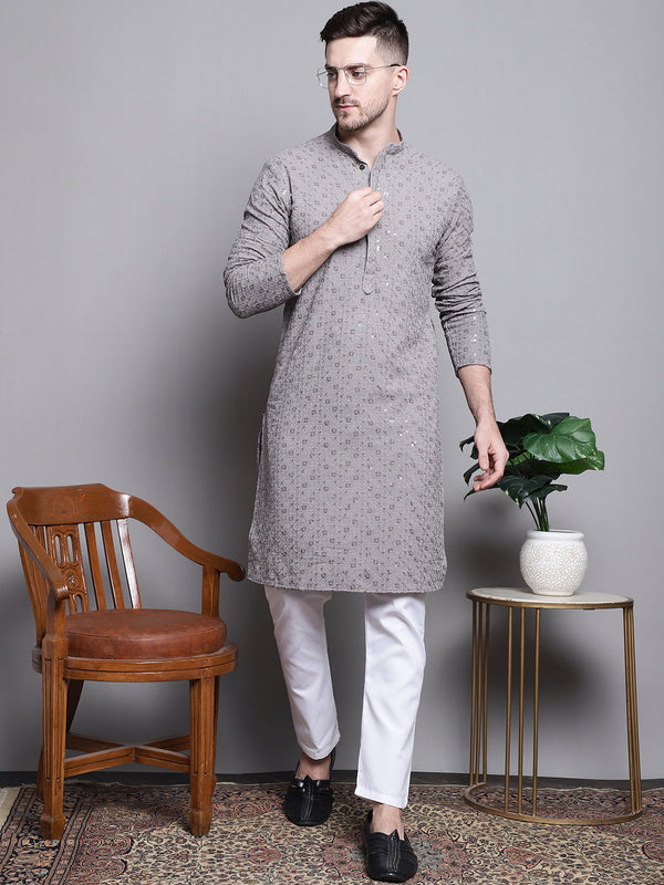 Sequin Embroidered Pure Cotton Kurta with Pyjamas | WomensFashionFun.com