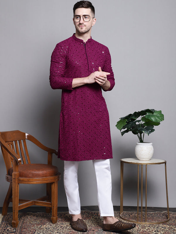 Sequin Embroidered Pure Cotton Kurta with Pyjamas | WomensFashionFun.com