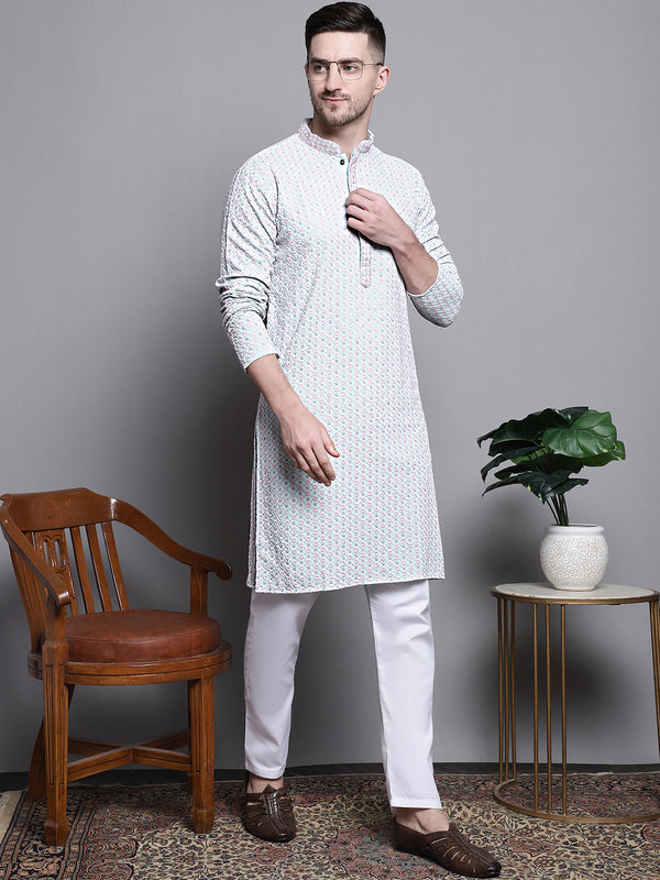 Sequin Embroidered Pure Cotton Kurta with Pyjamas | WomensFashionFun.com