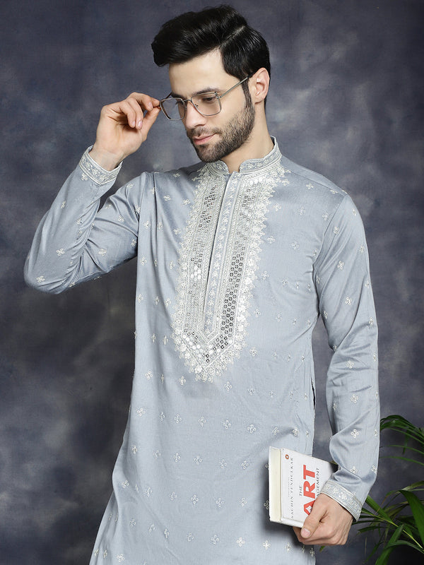 Men's Sequins Embroidered Kurta Pyjama Set  | WomensFashionFun