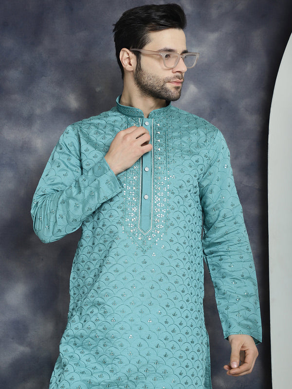 Men's Sequins Embroidered Kurta With Pyjama  | WomensFashionFun