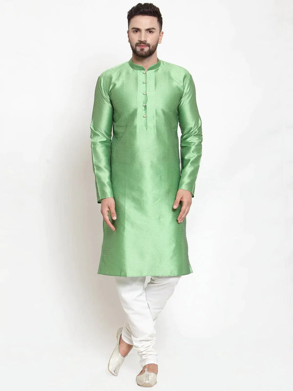Men Green & White Self Design Kurta with Churidar | WomensFashionFun.com