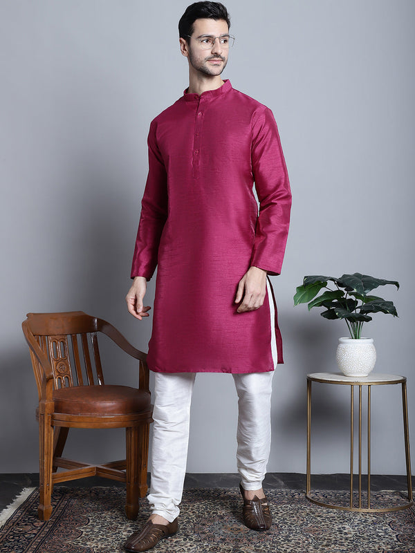 Men Purple Dupion Silk Kurta with Churidar | WomensFashionFun.com