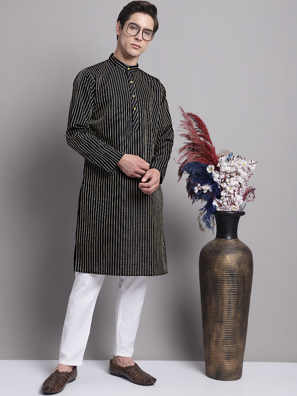 Men Black Embroidered Design Kurta with Pyjamas | WomensFashionFun.com