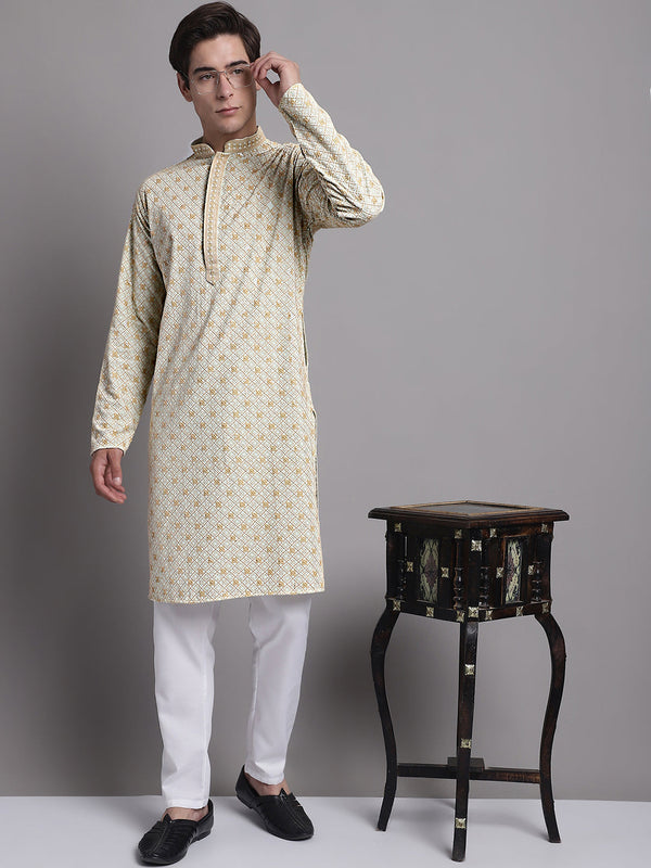 Men's Light Green Chikankari Embroidered and Sequence Kurta with Pyjama. | WomensFashionFun.com