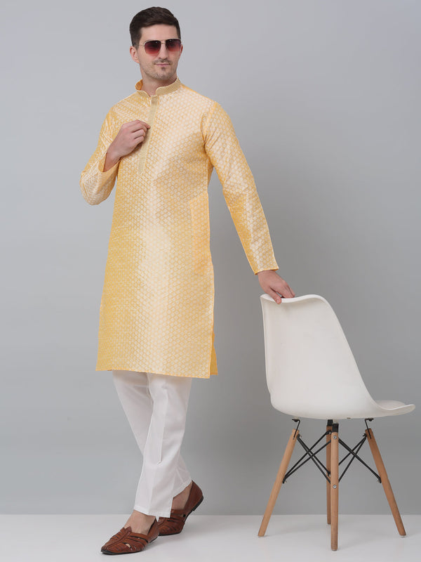 Men's Golden Collar Embroidered Kurta with Pyjama. | WomensFashionFun.com