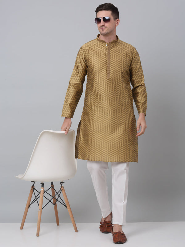 Men's Mustard Collar Embroidered Kurta with Pyjama. | WomensFashionFun.com