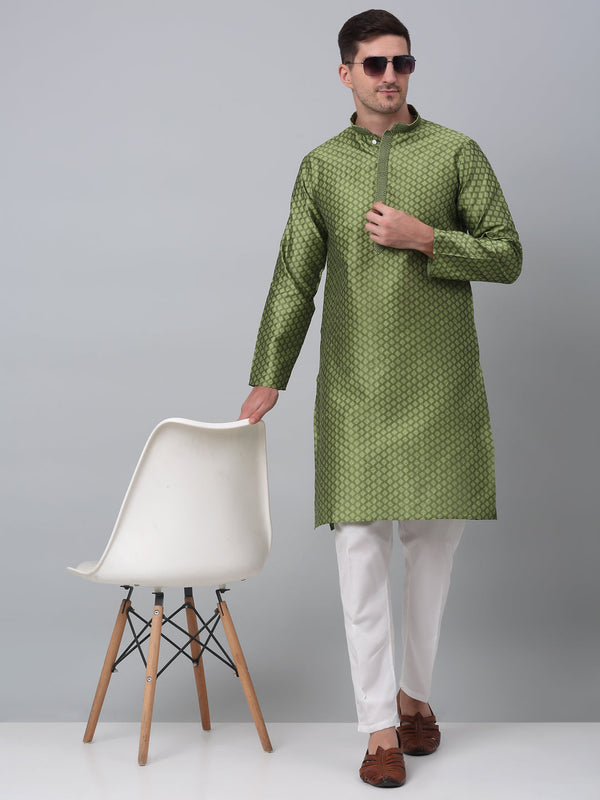 Men's Olive Green Collar Embroidered Kurta with Pyjama. | WomensFashionFun.com