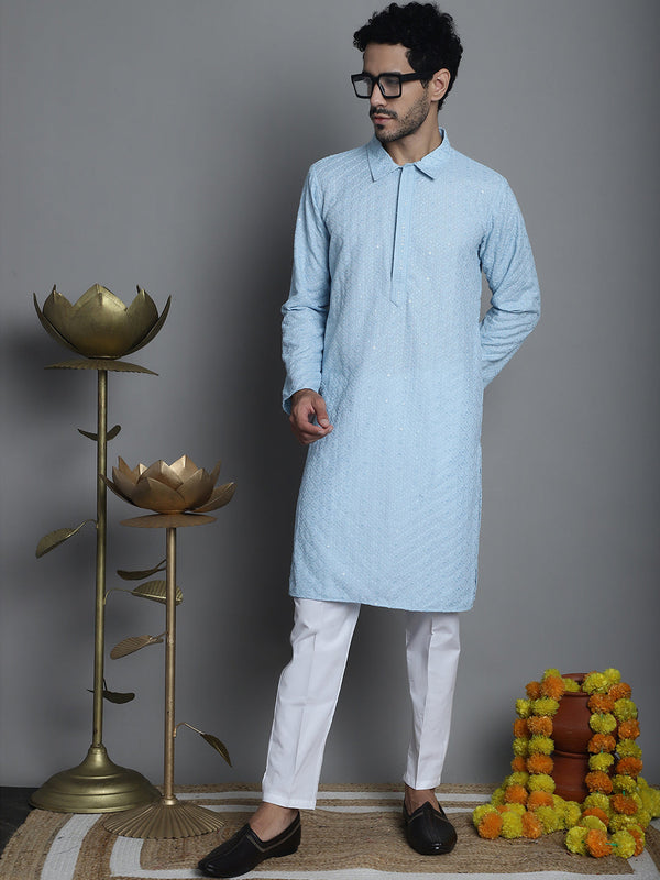 Men's Chikankari Embroidered and Sequence Kurta with Pyjama | WomensFashionFun.com