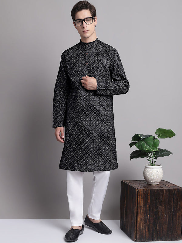 Men's Black Printed Pure Cotton Kurta Payjama Set | WomensFashionFun.com