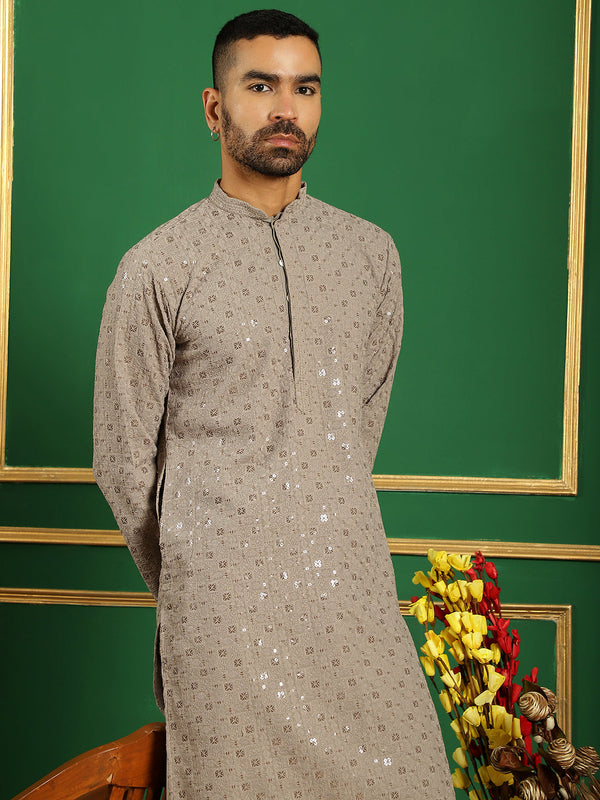 Men Grey Embroidered and Sequence Kurta with Salwar | WomensFashionFun