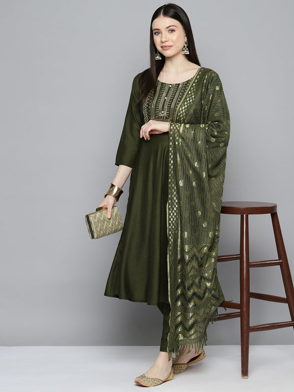 Sequin, zari embroidered flaired kurta with pants and dupatta  | WomensFashionFun