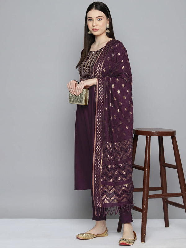 Sequin, zari embroidered flaired kurta with pants and dupatta  | WomensFashionFun