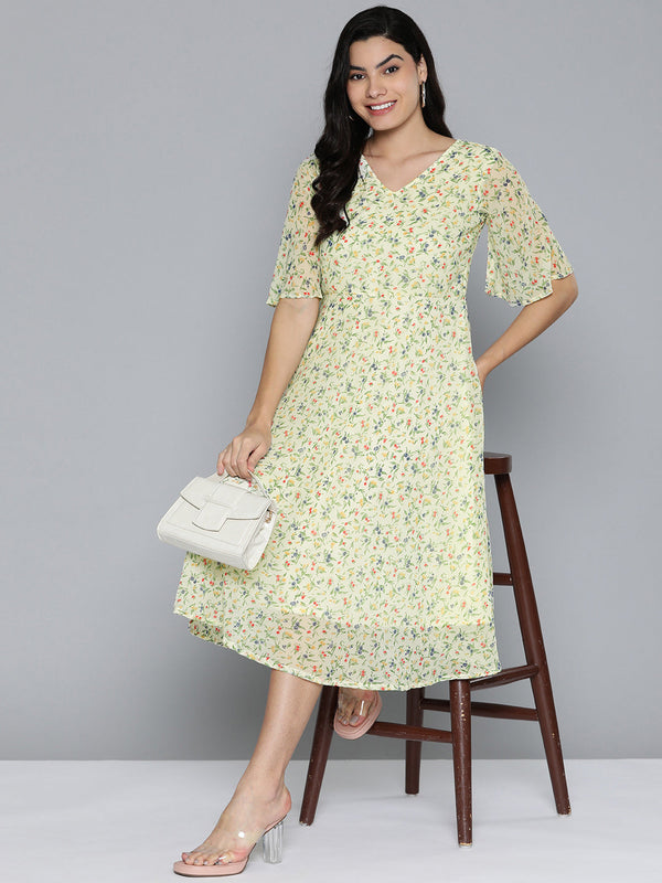 Floarl print flaired gorgette dress | WomensFashionFun