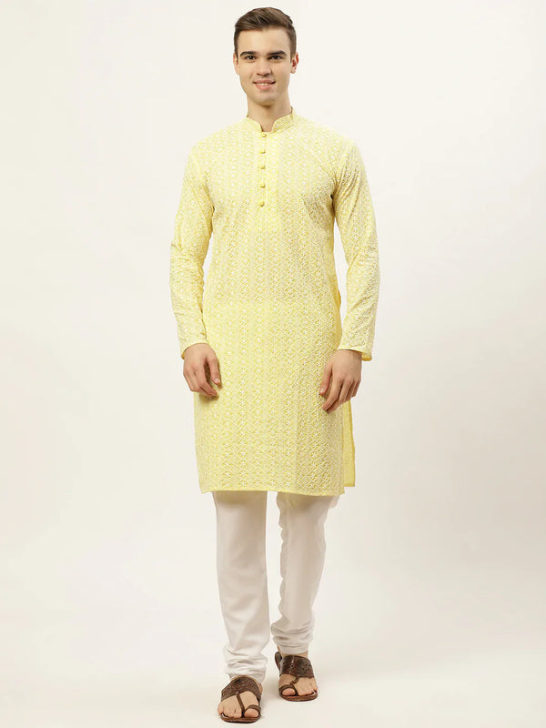 Men's Yellow Embroidered Kurta Payjama Sets | WomensFashionFun.com