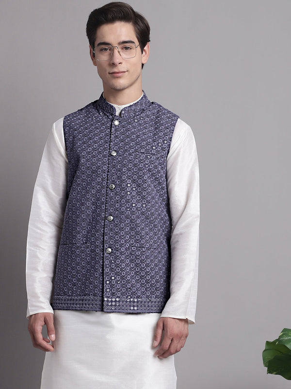 Men's Grey Sequins and Embroidered Nehru Jacket | WomensFashionFun.com