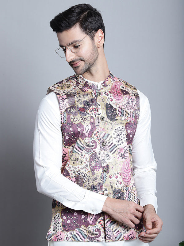 Men's Printed With Zari Work Nehru Jacket | WomensFashionFun.com