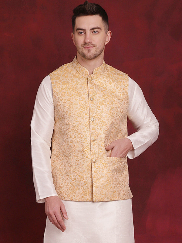 Golden Woven Design Nehru Jacket  | WomensFashionFun