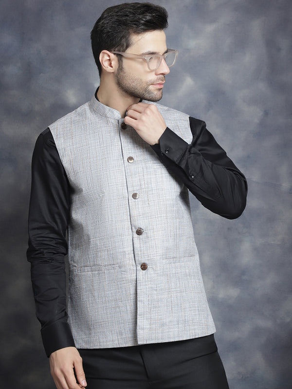 Men's Woven Design Nehru Jacket  | WomensFashionFun