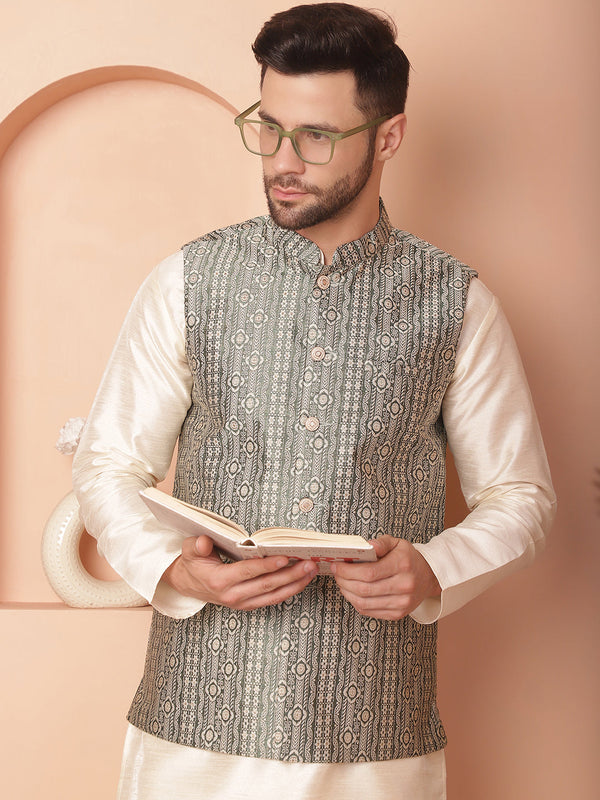 Men's Woven Design Nehru Jacket | WomensFashionFun