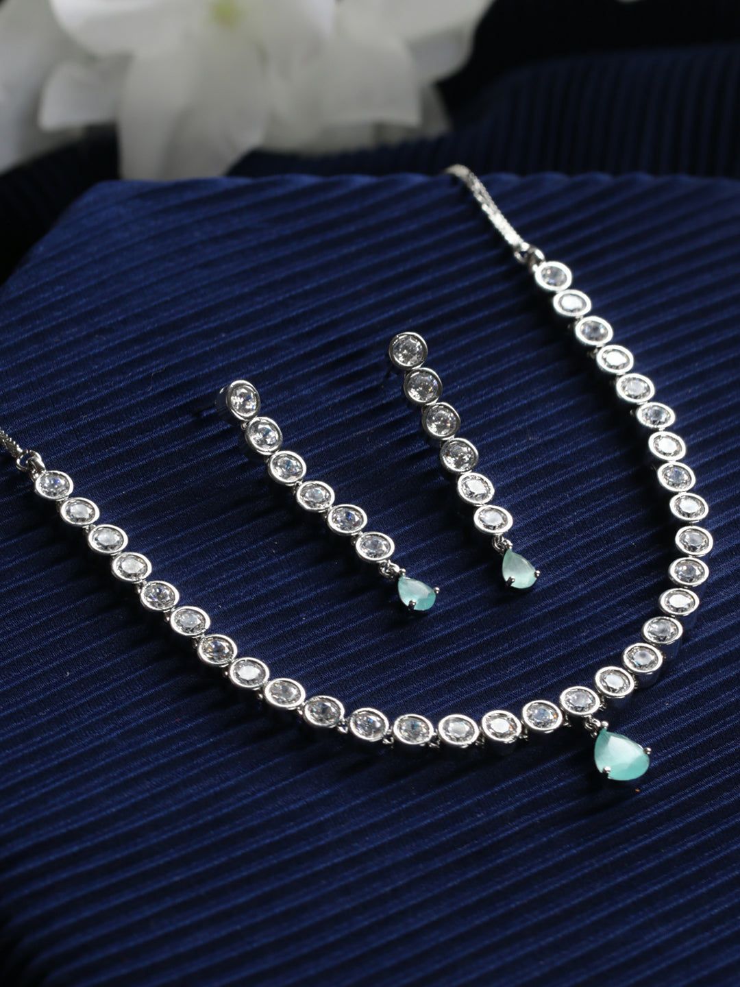 Mint Green AD Silver-Plated Jewellery Set