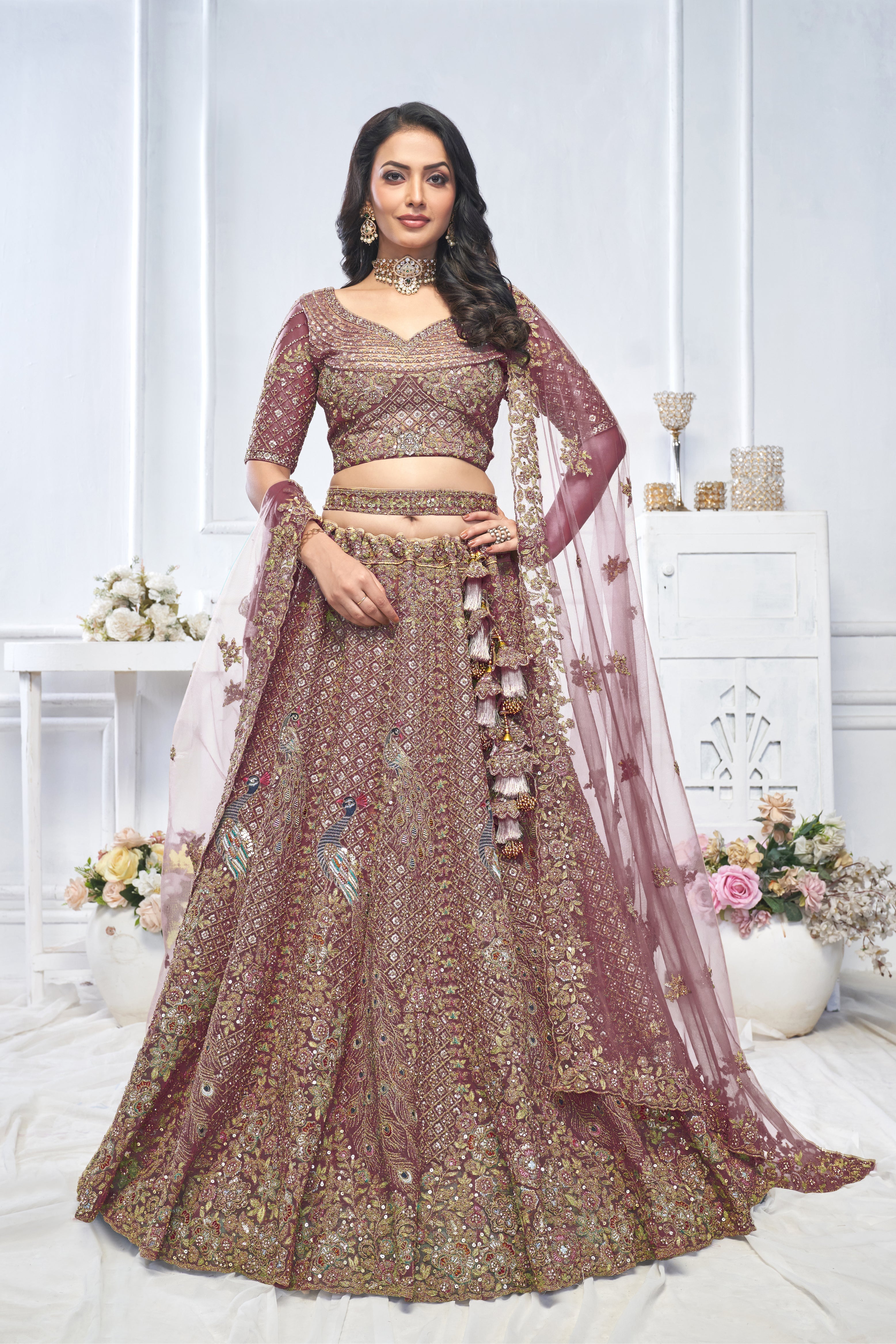 Women Dark Purple Bridal Wear Lehenga WomensFashionFun