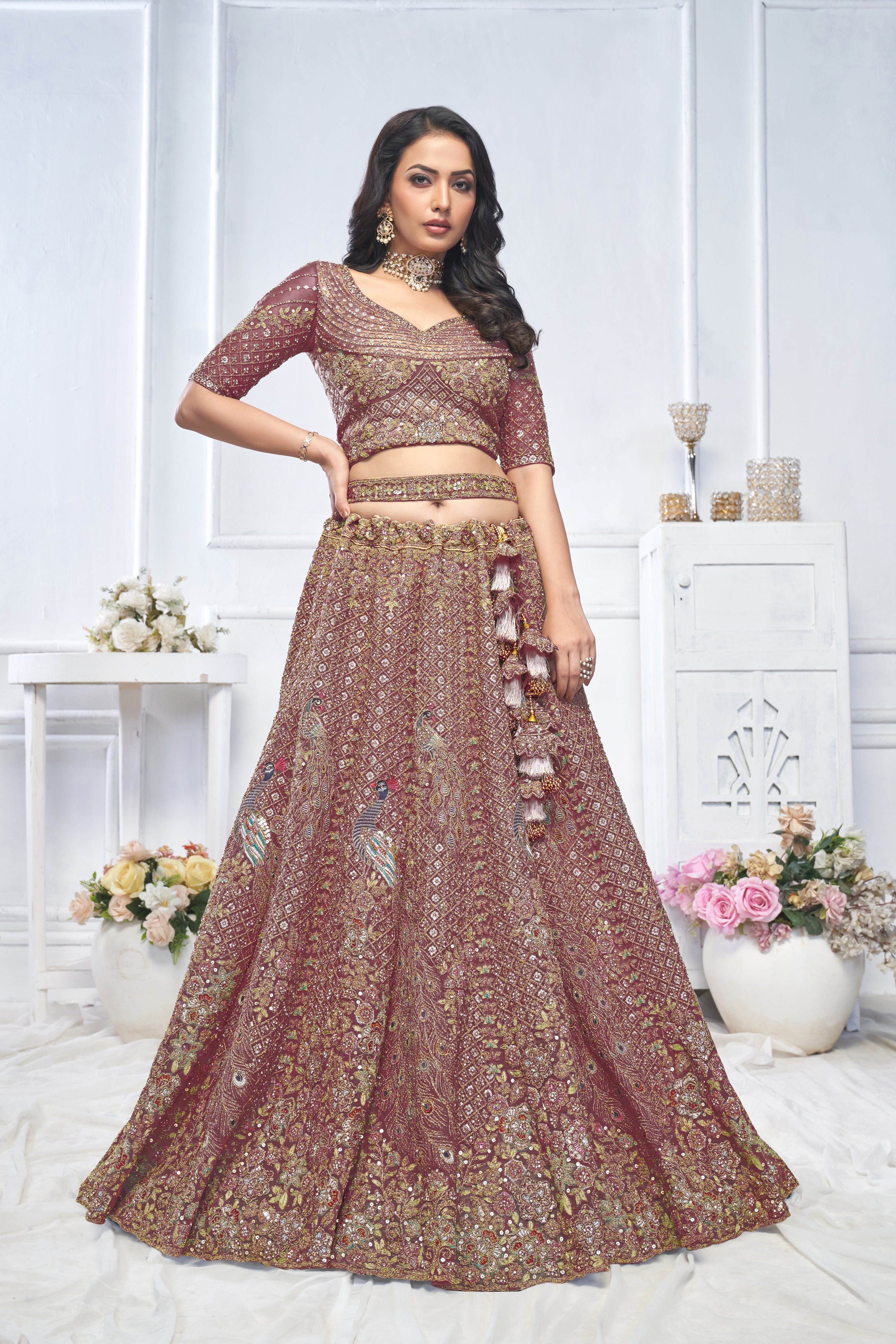 Women Dark Purple Bridal Wear Lehenga WomensFashionFun