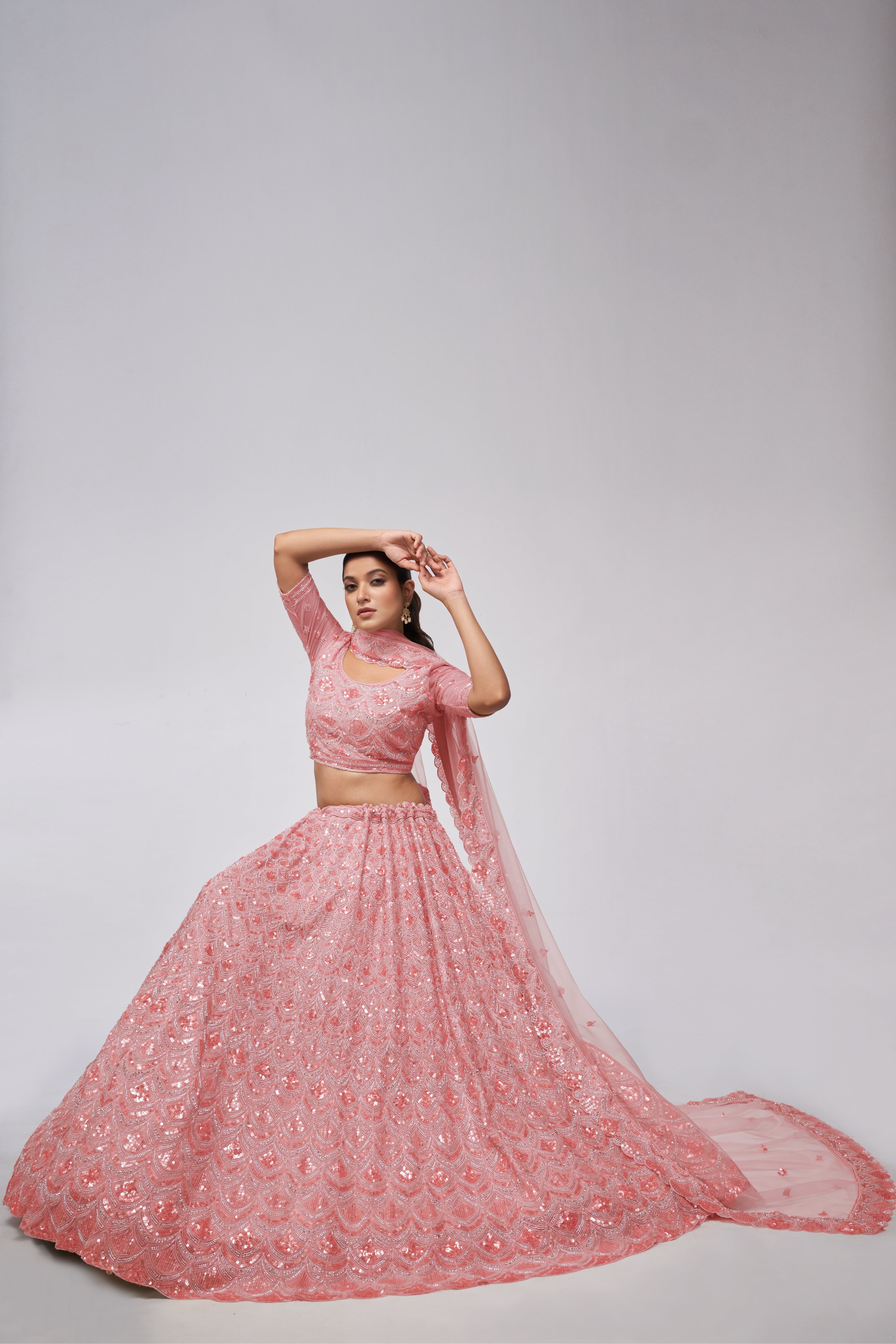 Women Rose Pink Diamond Pattern Embroidered Girlish Lehenga WomensFashionFun