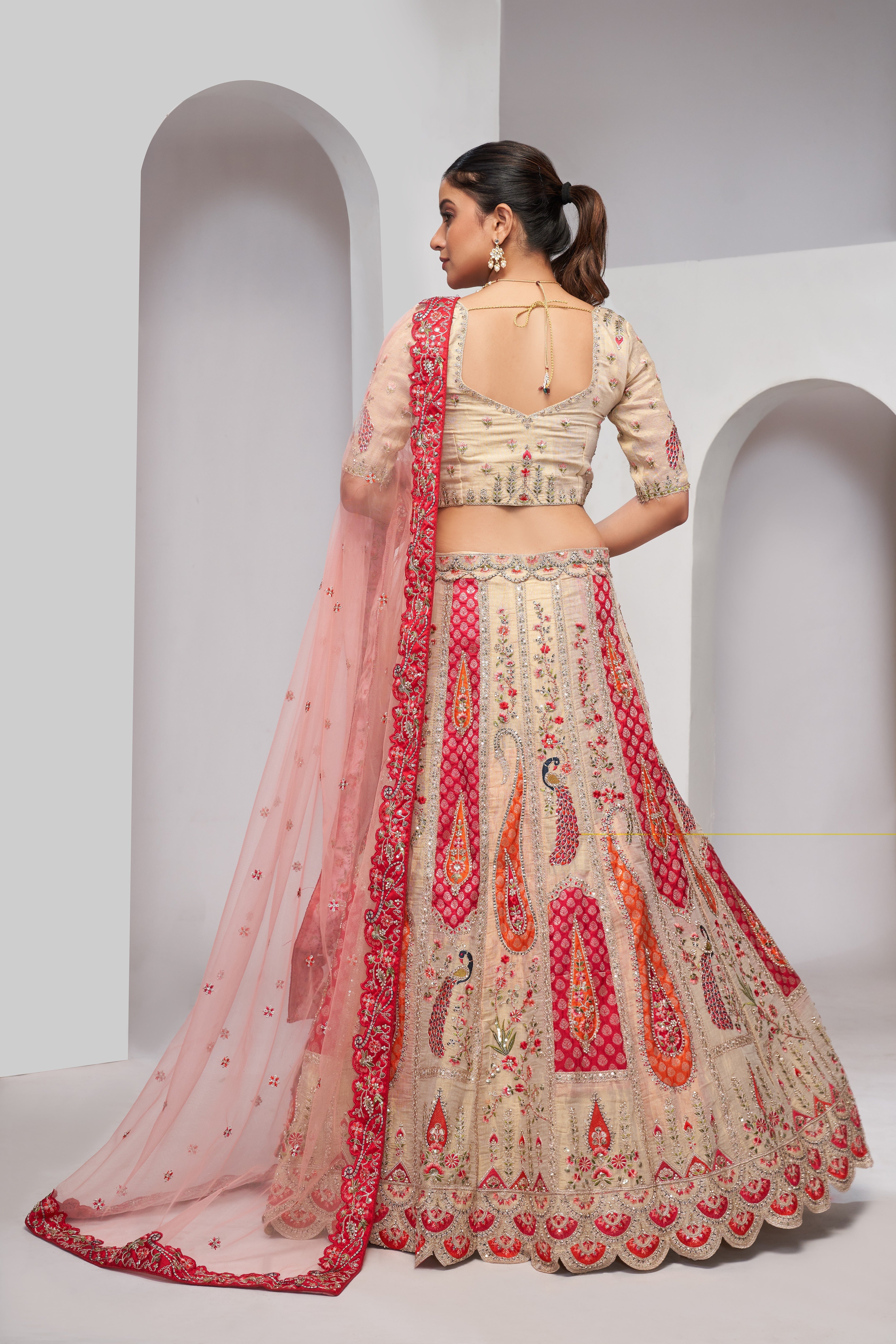 Women Paisley Motifs  Beautiful Peacock Embroidered In Bright Cream Colours  Bridal Lehenga Choli Set WomensFashionFun