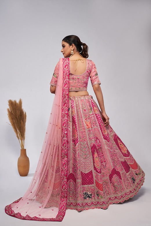 Women Pretty Pink Silk Intricate Paisley Motifs Traditional Embroidered  Wedding Lehenga. WomensFashionFun