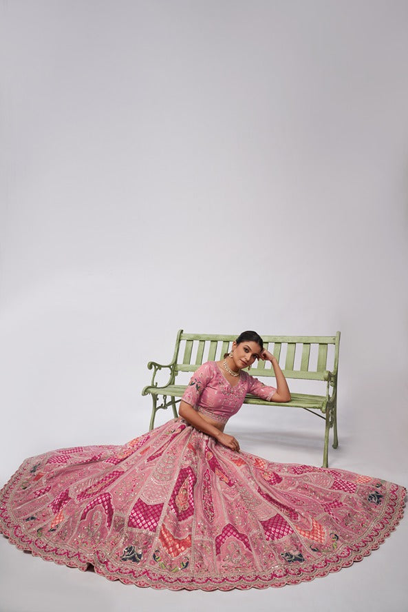 Women Pretty Pink Silk Intricate Paisley Motifs Traditional Embroidered  Wedding Lehenga. WomensFashionFun