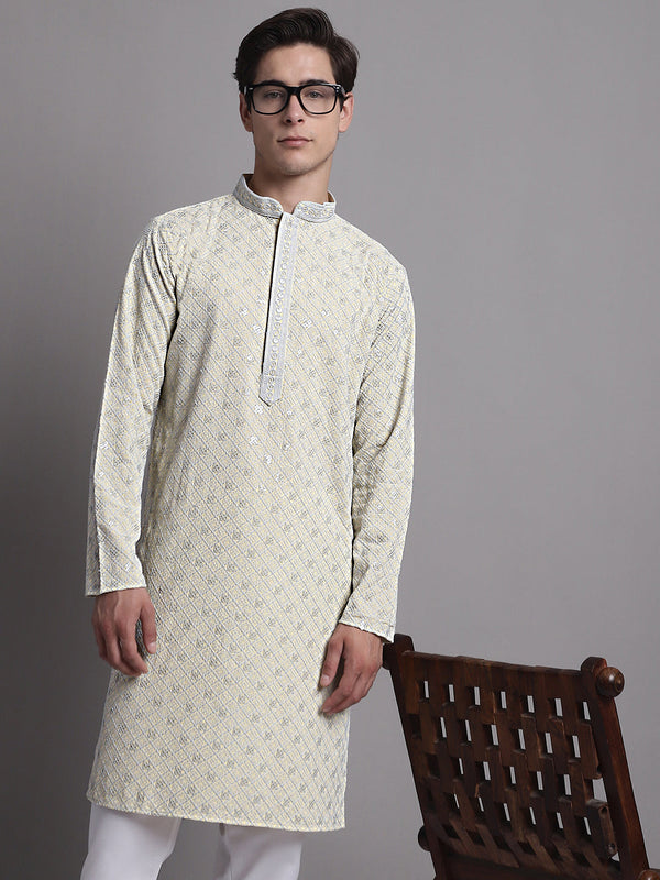 Men's Yellow Chikankari Embroidered and Sequence Kurta | WomensFashionFun.com