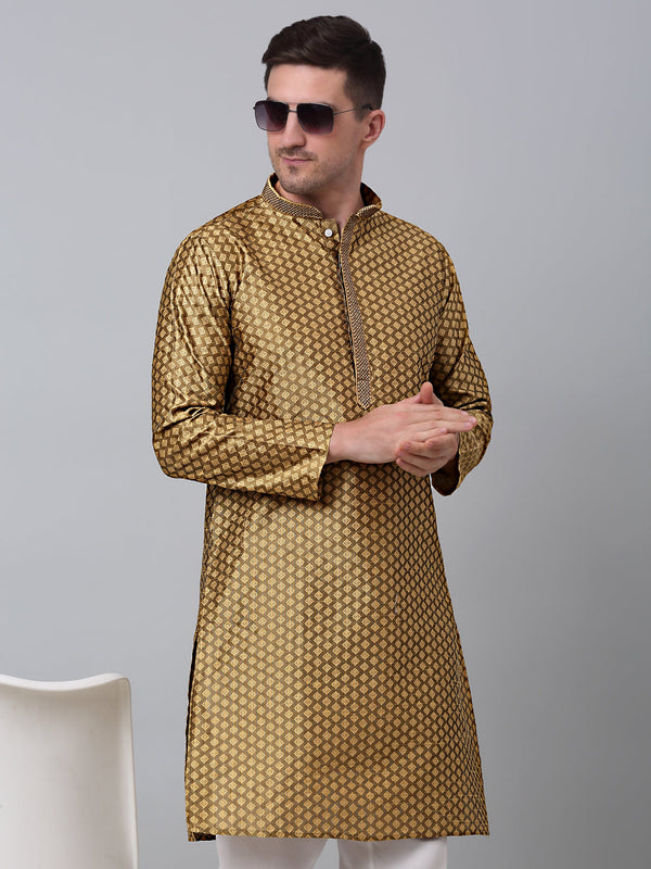 Men's Mustard Collar Embroidered Kurta. | WomensFashionFun.com