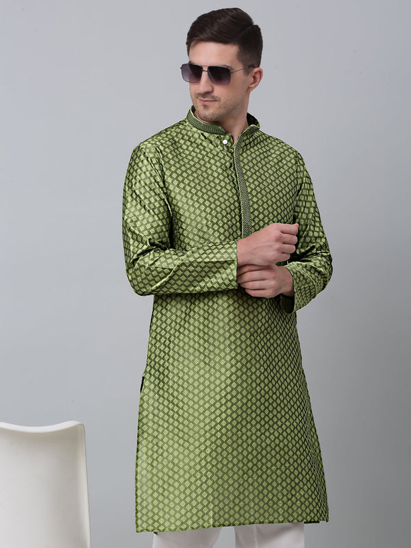 Men's Olive Green Collar Embroidered Kurta. | WomensFashionFun.com