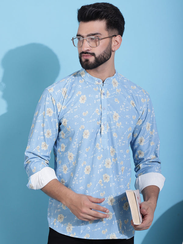 Men Printed Corduroy Short Kurta | WomensFashionFun